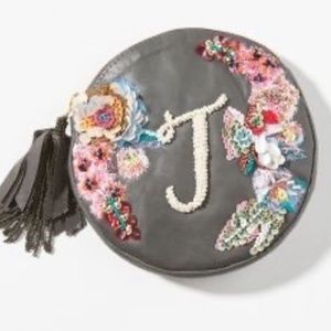 NWT Anthropologie Boho Embellished Pouch Grey J
